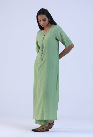 Set Of 2: Green Cotton Kurta with Pant Set